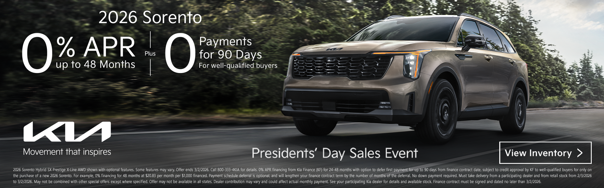2026 Sorento 0% APR Offer